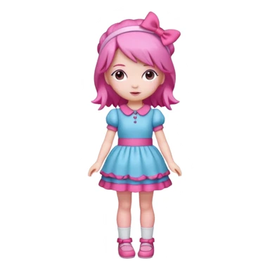 Isolated detaile illustration modern raspberry torte doll figurine full body with pink hair and a pink hairband standing sticker