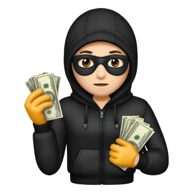 Robber with money na mão direita com uma blusa de frio preta e moreno sticker