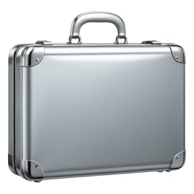 A luxury briefcase emoji made of polished silver chrome, smooth rectangular shape, metallic reflections, minimal high-end design, swag business aesthetic, iOS emoji style, centered, clean white background
 sticker