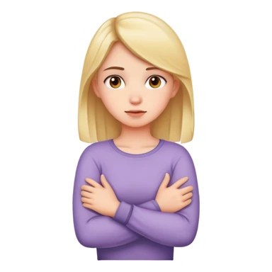 Girl crossing arms holding neck sticker