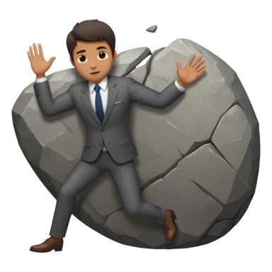 a man in a suit  pushing a huge rock sticker