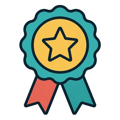 vector icon of a most popular award badge with gold and colorful elements, elegant and minimalist flat design, isolated on white background, 2D flat vector, trending icon look, soft shadows, no text, perfect for commercial use, icon style, variation 3 sticker