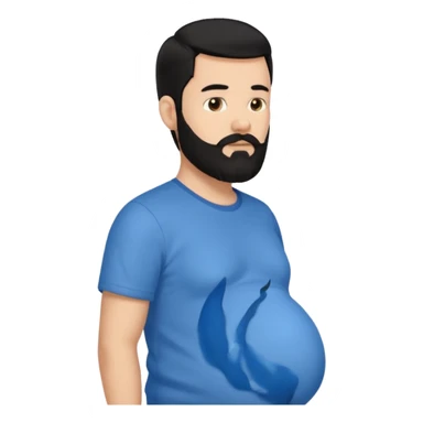 pregnant man with black beard and hai in a blue shirt, side view sticker