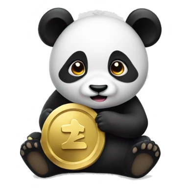 A small panda take a gold coin sticker