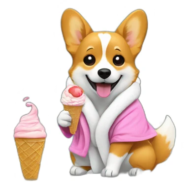 A blonde corgi in a bathrobe holds an ice cream by the pool sticker