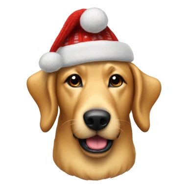 Large Golden dog with skinny snout and black mouth in a Christmas Sweater and hat sticker