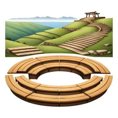 benches in a semicircle on a hillside with 4 steps like an amphitheater sticker