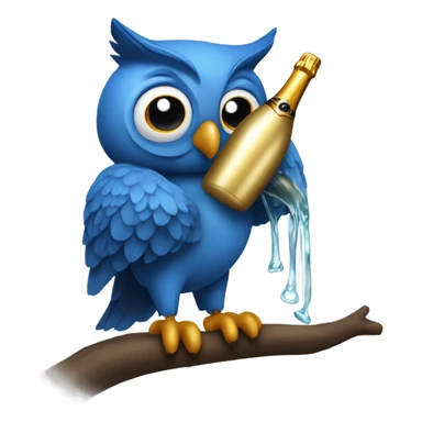 Blue owl holding a popped bottle of champagne  sticker