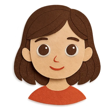 portrait of a girl with brown eyes and brown hair in paper craft style sticker