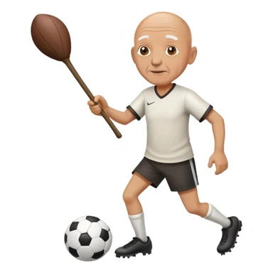 Old bald man with a stick playing football sticker