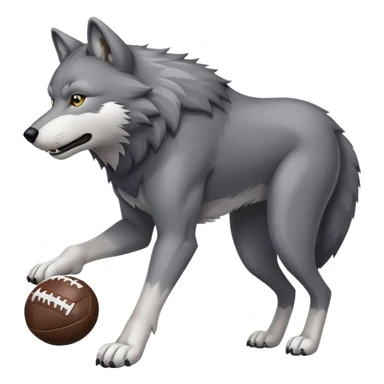 Wolf playing football, holding a football sticker