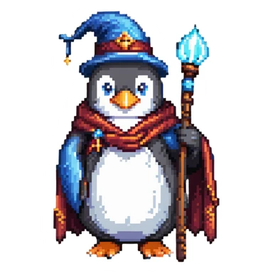 penguin wizard with magic staff and robe sticker