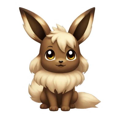 Kawaii Shiny Eevee with dark brown long emo hair covering her eyes Full Body sticker