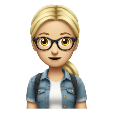 blond and white tall german girl wearing jeans and normal clothes. She wear glasses and her hair with a bun.  She holds a tennis racket and she look scared sticker