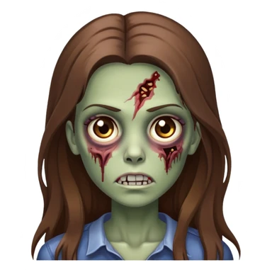 Uma zumbi feminina com cabelos  longos e castanhos,olhos castanhos e sem franja sticker