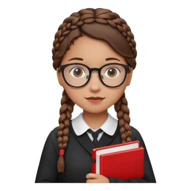 brown braid hair girl kid, student, black gile, red book sticker