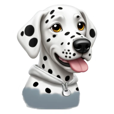 Dalmatian wearing a hoodie with a tongue out sticker