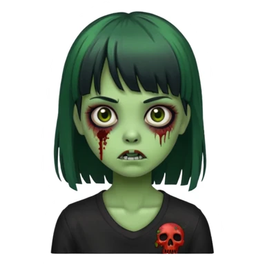 girl zombie with green skin with black hair long with bangs sticker