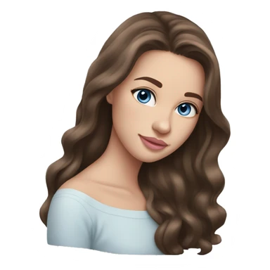 Beautiful teenage girl, long hair, brunette, Brown hair blue eyes, light pink lip color sticker