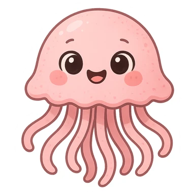a cute pink jellyfish, original design, big eyes, blushing cheeks, joyful sticker