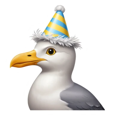 A seagull with a party hat, only the head sticker
