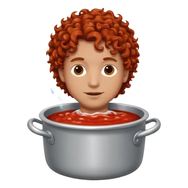 a white man with brown curly hair swimming in a pot of sauce sticker
