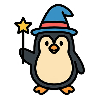 color outline icon of a penguin wizard sticker