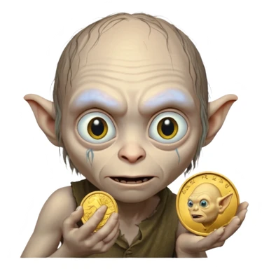 Gollum gazing at a coin in his hand sticker