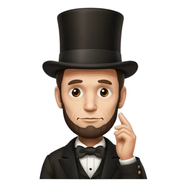Abraham Lincoln as a thinking emoji with hand on chin, furrowed brow, top hat, and beard, comical yet serious expression sticker