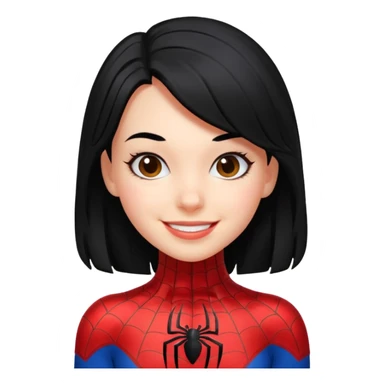 emoji of a girl with black hair and a Spiderman suit, smiling sticker