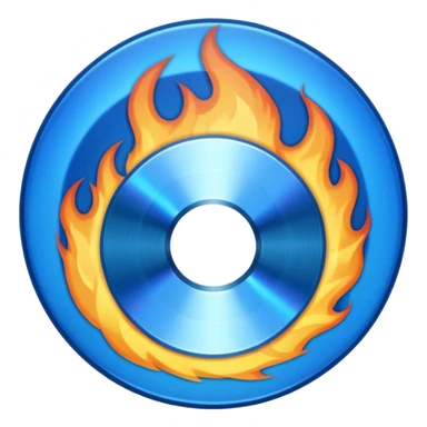 A minimalist CD disc with a subtle fire design, blue flames sticker
