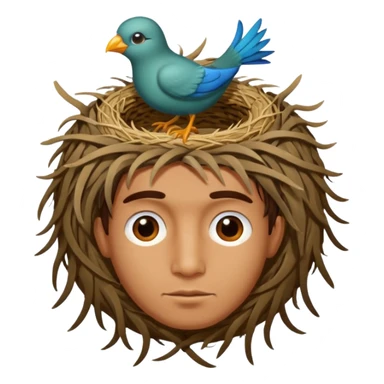 Man who has a birds nest on top of his head for hair sticker