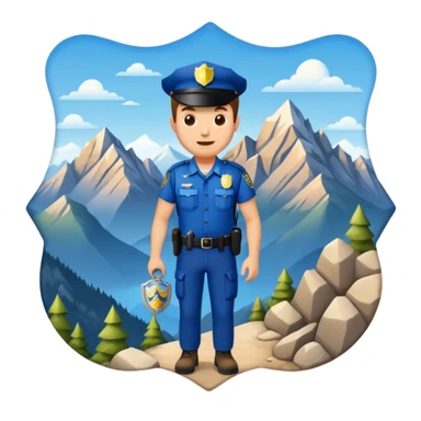 Adventurous man hiking with a police badge with mountains in the background sticker