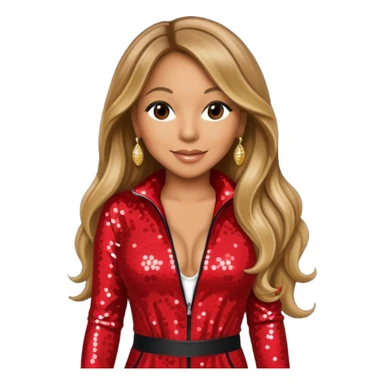 Mariah Carey with long dark blonde hair, red sequin jumpsuit sticker