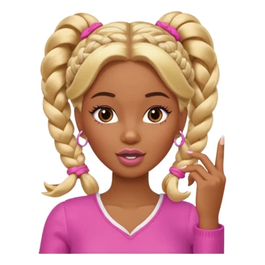 brown skin blonde barbie with two braids in front biting fingernail with long French tips  sticker