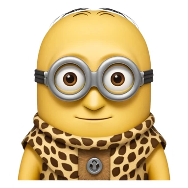 a minion wearing ancient animal skin cloth, half body, icon sticker