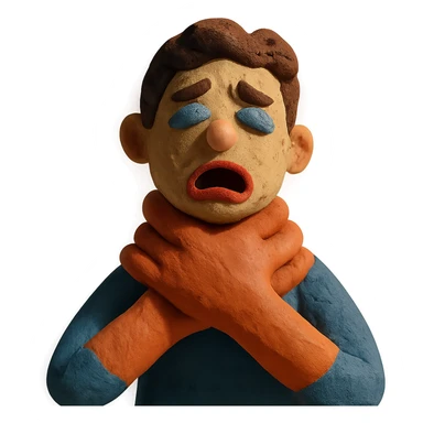 claymation style hands around throat sticker