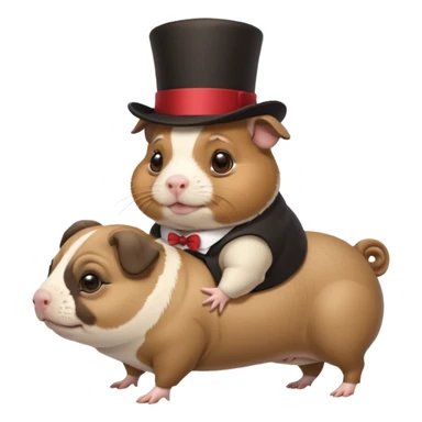 a cute guinea pig wearing a top hat riding on the back of a chubby pug sticker