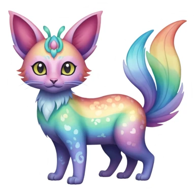 White pastel iridescent rainbow-gradients-color-marked with swirly patterns butterflies  faerie-Noivern-Noibat-Purloin-Torracat-Lykoi-Caracal-cat-Fakemon-fusion-hybrid-creature sticker