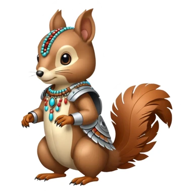 Full Robotic squirrel wearing native American regalia with feathers and beads sticker