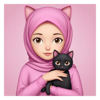 Pretty woman brown eyes white girl with pink hijab and cute long sleeve top holding a black cat sticker