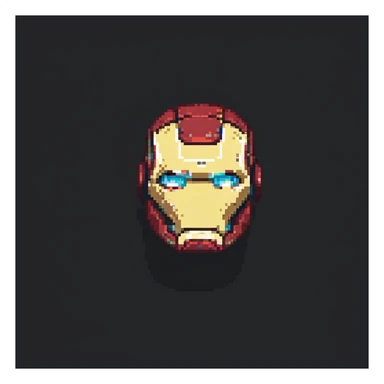 Ironman's face in his suit, looking directly at the viewer, old Nokia pixel retro style, pixelated and minimal sticker
