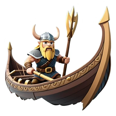 clash-of-clans-aesthetic_-cinematic-viking-longboat, rendered in a flat, bold vector style with minimal shading, featuring a striking dragon-headed prow slicing through icy, churning waters. shields on the side and vikings rowing The longboat’s intricately detailed shields and carved motifs evoke a sense of epic adventure and Nordic might, with billowing sails catching a dramatic, stormy sky backdrop. sticker