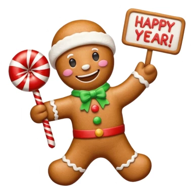 gingerbread man with a happy new year sign sticker
