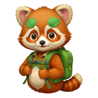 baby red panda wear green backpack sticker