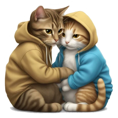 a cat kissing another cat with a hoodie  sticker