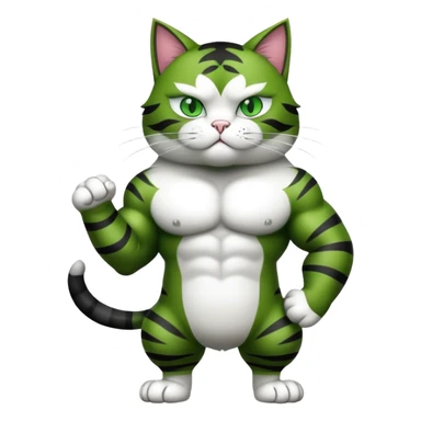 Jacked up Huge jumbo Super Duper Muscular Cat with a 10 pack full body black and white and green eyes  sticker
