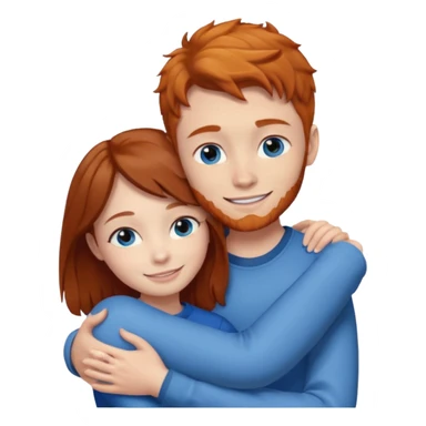 Ginger boy without facial hair hugging girl with dark brown hair. Both have blue eyes.  sticker