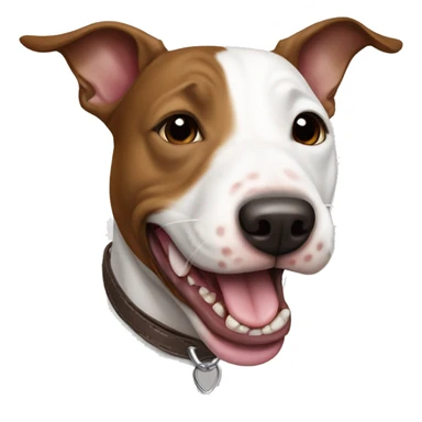 brown with white miniature bull terrier dog showing tongue sticker