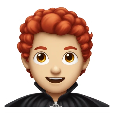 a vampire boy with red hair, fangs and red eyes, wearing stand-up collar cape sticker
